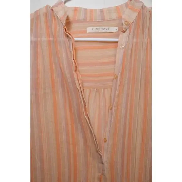 Christy Dawn Riley Maxi Coverup Dress In Salmon Stripe XS Bohemian Beach Gauze - Picture 9 of 16